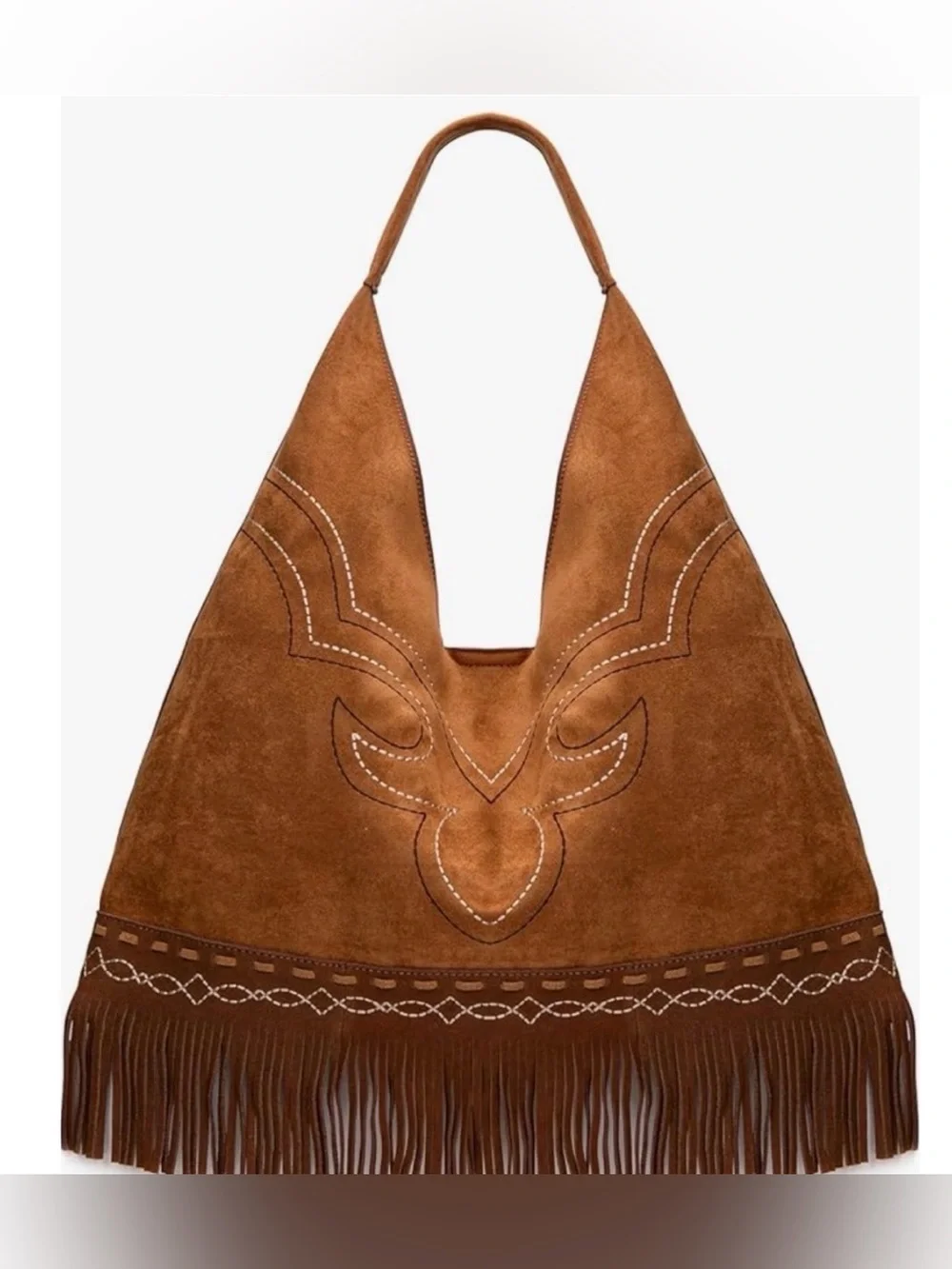 Montana West Boot Stitch Fringe Hobo Style Bag - suede feel